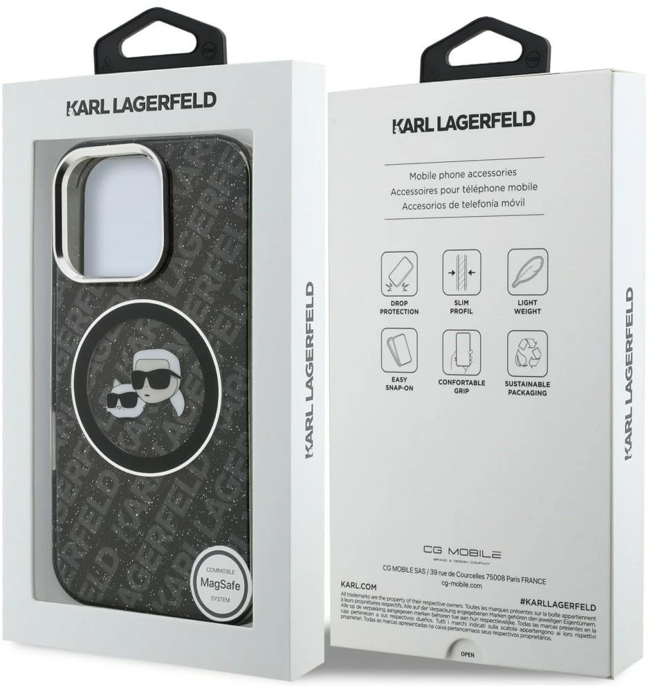 Karl Lagerfeld IML K&CH Heads Repeated Logo MagSafe dėklas Apple iPhone 16 Pro Max juodos spalvos