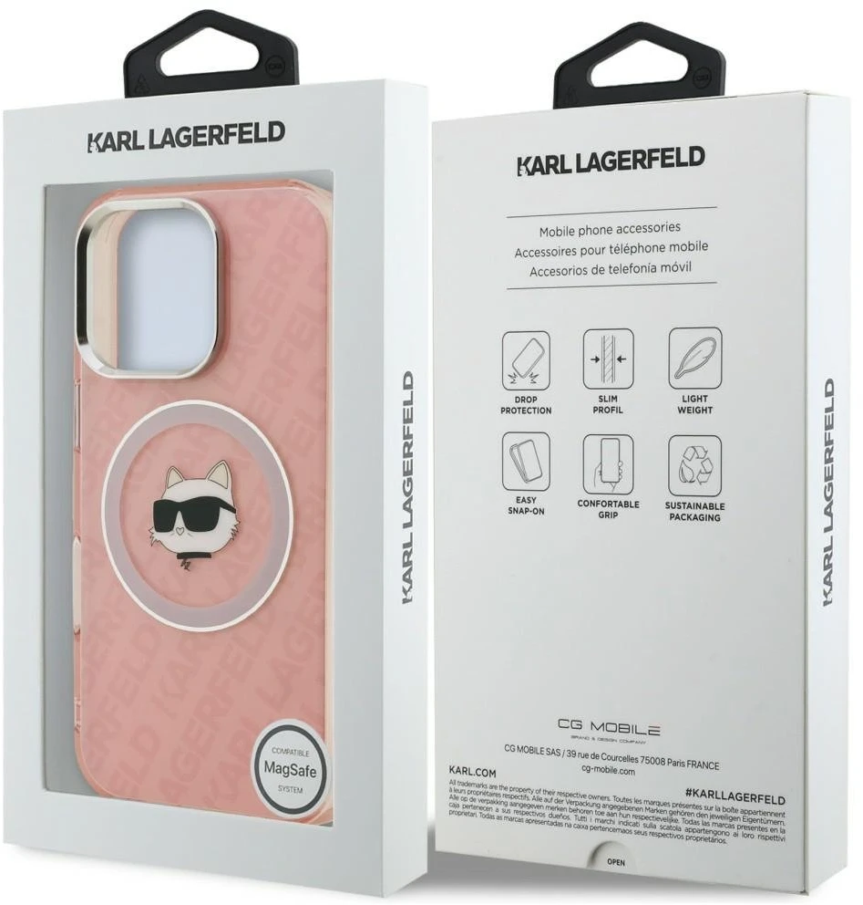 Dėklas Karl Lagerfeld IML Choupette Head Logo MagSafe Case for iPhone 16 Pro Max - Rožinė
