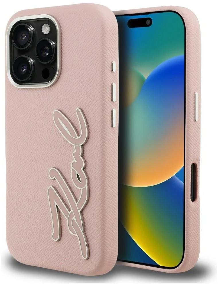 Dėklas Karl Lagerfeld FW Grained Signature Logo iPhone 16 Pro Max Case - Rožinė