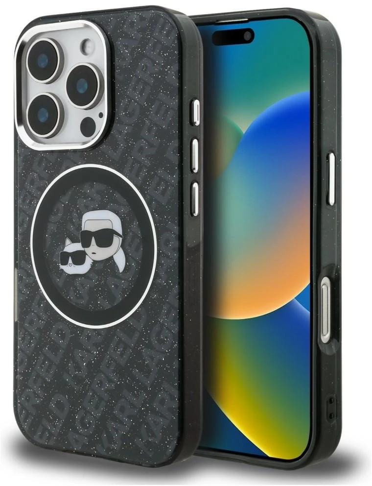 Karl Lagerfeld IML K&CH Heads Repeated Logo MagSafe dėklas Apple iPhone 16 Pro Max juodos spalvos