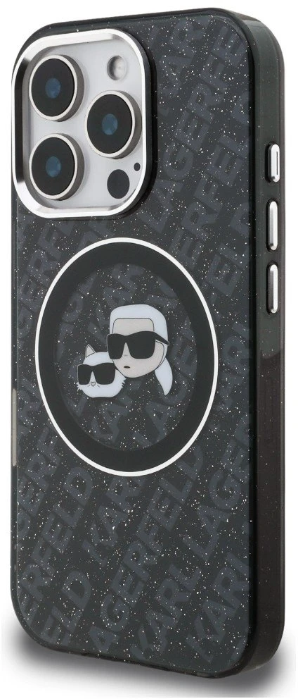 Karl Lagerfeld IML K&CH Heads Repeated Logo MagSafe dėklas Apple iPhone 16 Pro Max juodos spalvos