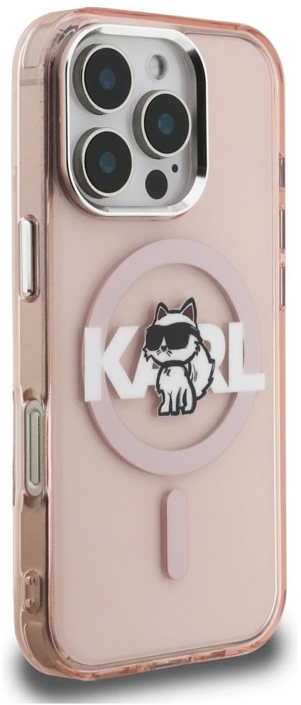 Dėklas Karl Lagerfeld IML Choupette Sketch Logo MagSafe Case for iPhone 16 Pro Max - Rožinė