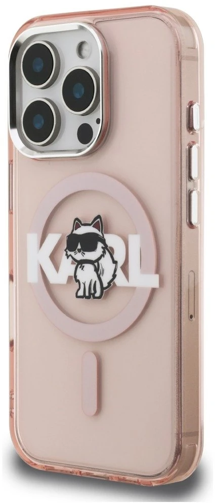 Dėklas Karl Lagerfeld IML Choupette Sketch Logo MagSafe Case for iPhone 16 Pro Max - Rožinė