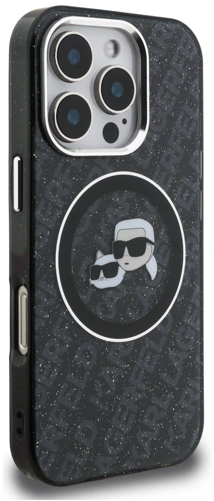 Karl Lagerfeld IML K&CH Heads Repeated Logo MagSafe dėklas Apple iPhone 16 Pro Max juodos spalvos