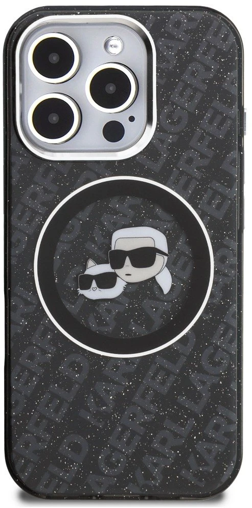 Karl Lagerfeld IML K&CH Heads Repeated Logo MagSafe dėklas Apple iPhone 16 Pro Max juodos spalvos
