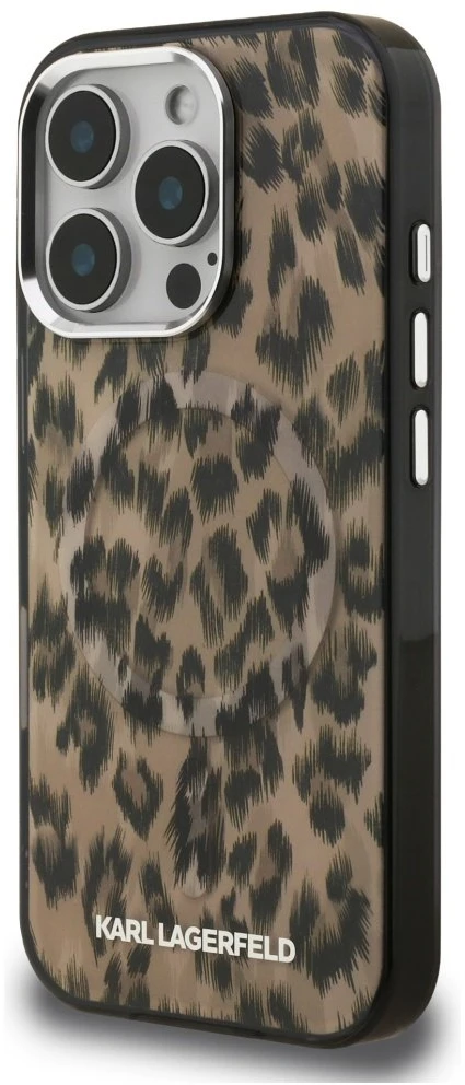 Karl Lagerfeld IML Leopard MagSafe dėklas Apple iPhone 16 Pro Max rudos spalvos
