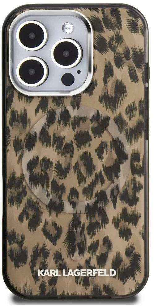 Karl Lagerfeld IML Leopard MagSafe dėklas Apple iPhone 16 Pro Max rudos spalvos