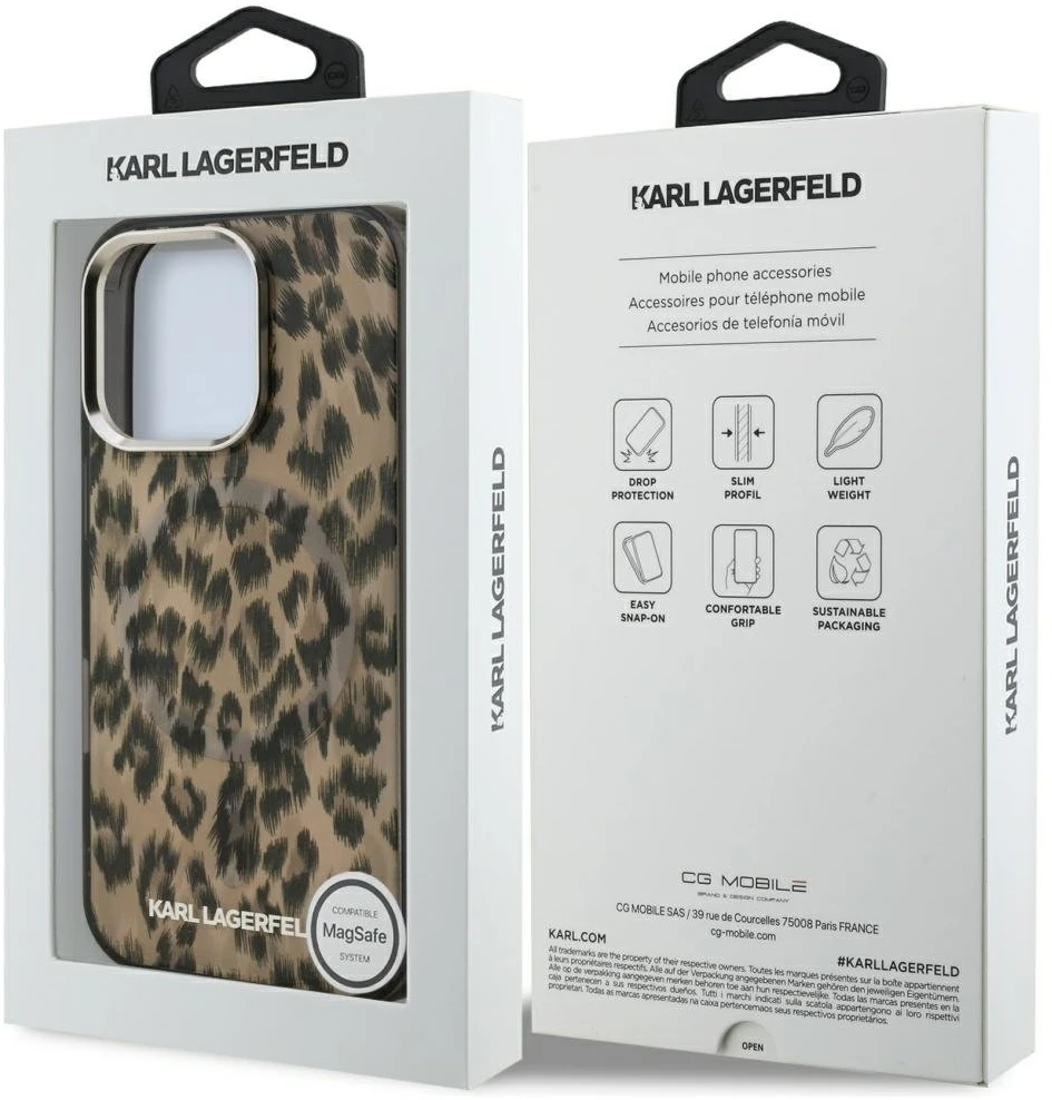 Karl Lagerfeld IML Leopard MagSafe dėklas Apple iPhone 16 Pro Max rudos spalvos