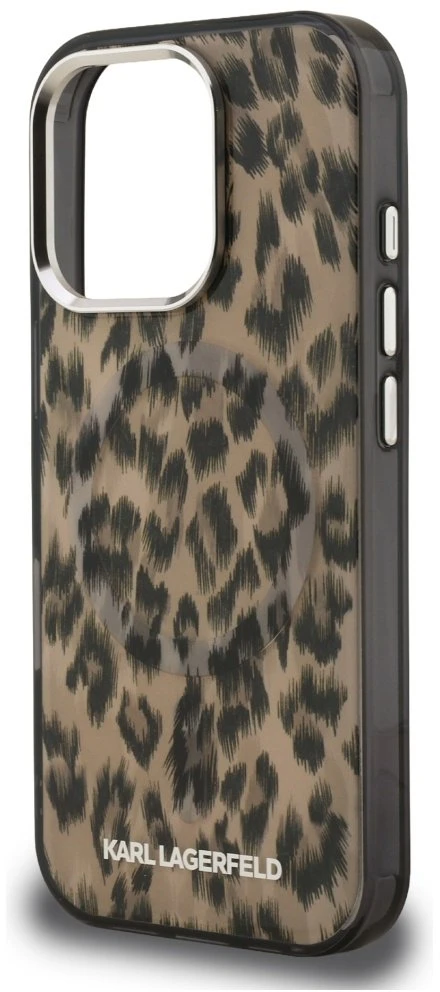 Karl Lagerfeld IML Leopard MagSafe dėklas Apple iPhone 16 Pro Max rudos spalvos