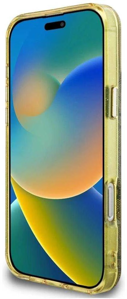 Dėklas Guess IML Metal Glitter 4G Circle Triangle MagSafe Apple iPhone 16 Pro Max rudos spalvos