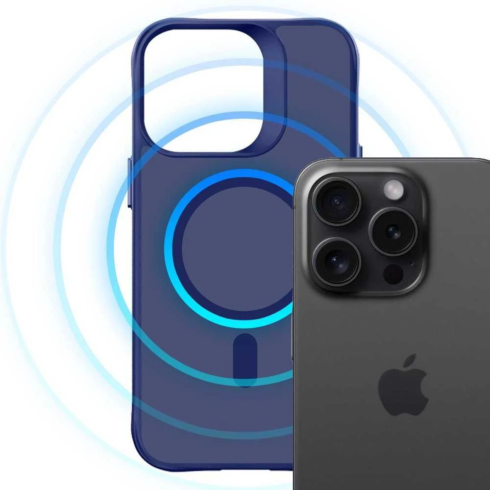 Dėklas 3Mk apsaugos 3mk dūminis „MagCase“, skirtas „iPhone 16 Pro“ – Mėlyna-permatomas