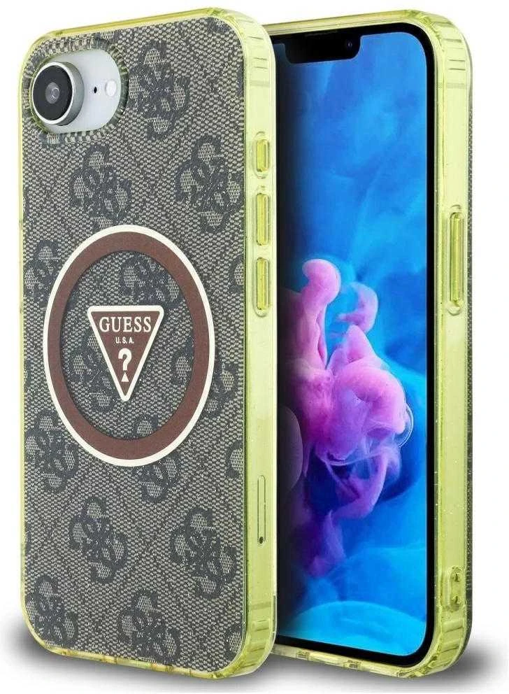 „Guess IML Metal Glitter 4G Circle Triangle MagSafe“ dėklas, skirtas iPhone 16e - ruda