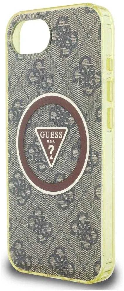 „Guess IML Metal Glitter 4G Circle Triangle MagSafe“ dėklas, skirtas iPhone 16e - ruda