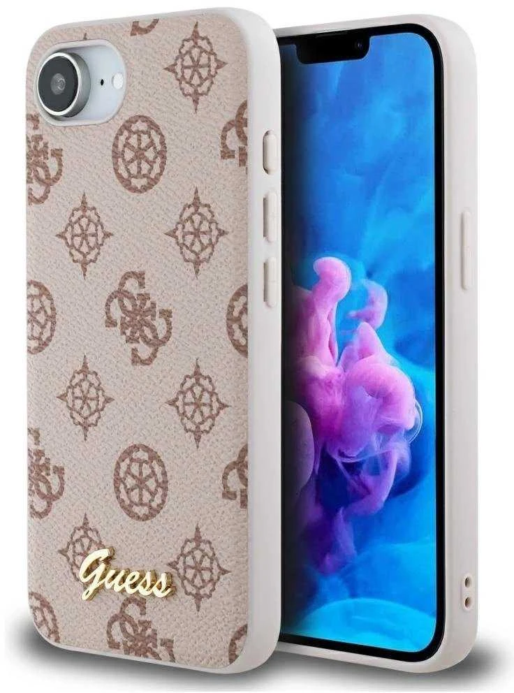 Guess Peony Script logotipas MagSafe iPhone 16e dėklas – rudas