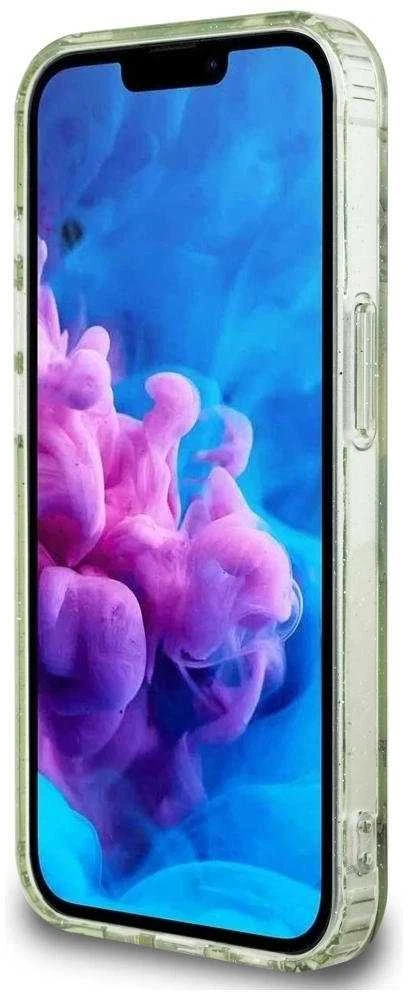 Guess IML Metal Glitter Flowers Triangle MagSafe iPhone 16e Dėklas - Žalias