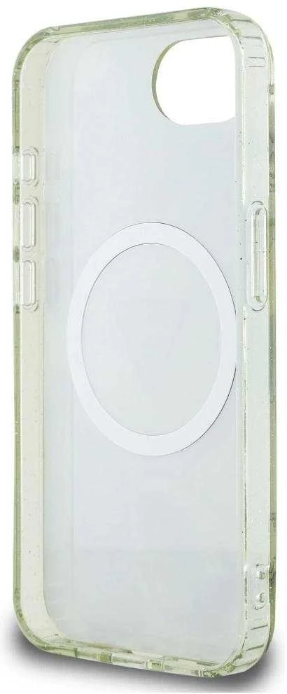 Guess IML Metal Glitter Flowers Triangle MagSafe iPhone 16e Dėklas - Žalias