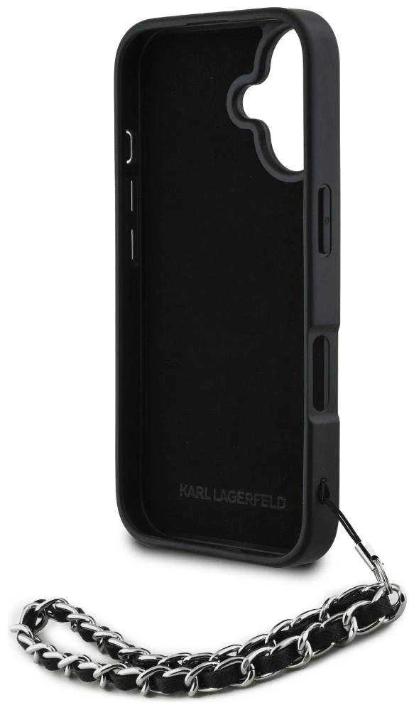 Dėklas Karl Lagerfeld Karlo Lagerfeldo Saffiano kristalai su grandinės iPhone 16 dėklu - Juodas
