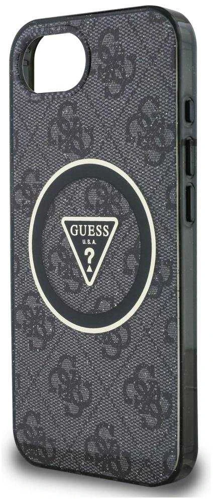 GUESS dėklas, skirtas IPHONE 16e (SE 4 2025) suderinamas su MagSafe GUHMPSE4HG4PRTGK (IML Metal Glitter 4G Circle Triangle) juodas