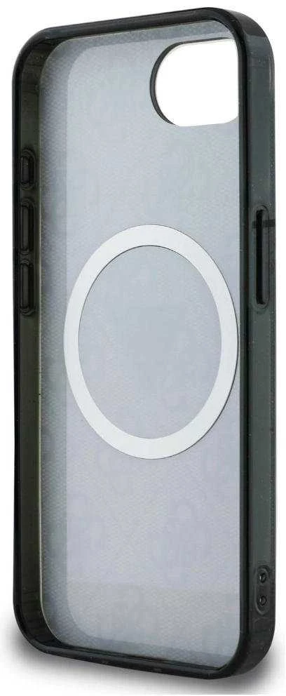 GUESS dėklas, skirtas IPHONE 16e (SE 4 2025) suderinamas su MagSafe GUHMPSE4HG4PRTGK (IML Metal Glitter 4G Circle Triangle) juodas