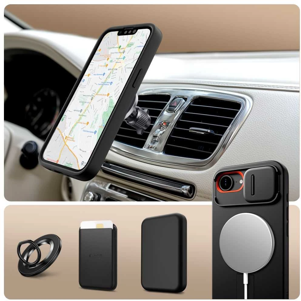 Tech-Protect Kevlar Aura MagSafe dėklas skirtas Apple iPhone 16e – juodos spalvos