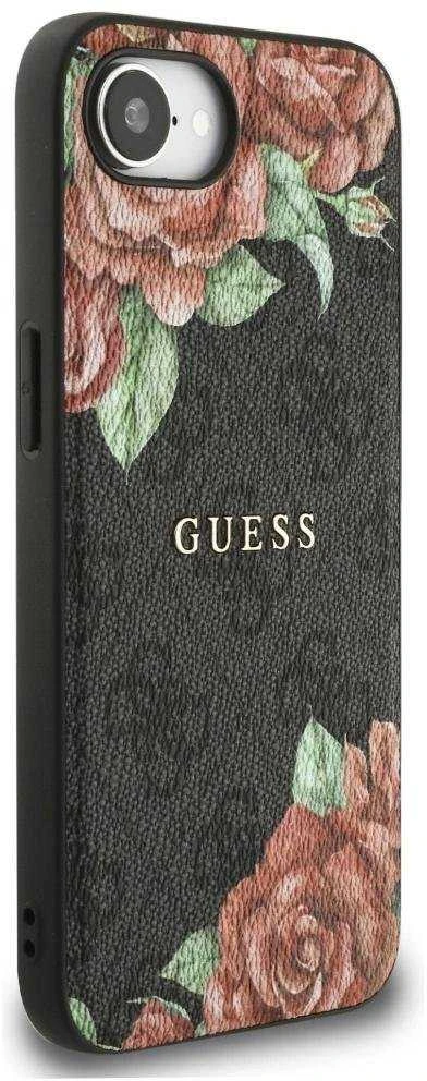 Guess 4G Flowers Print MagSafe dėklas iPhone 16e - juodas