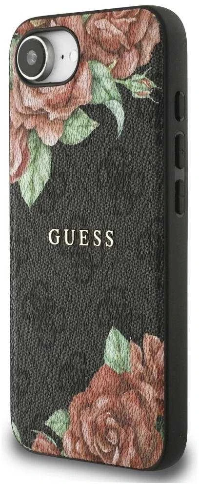 Guess 4G Flowers Print MagSafe dėklas iPhone 16e - juodas