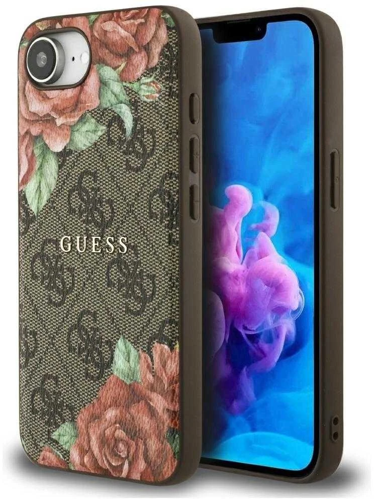 Guess 4G Flowers Print MagSafe dėklas iPhone 16e - ruda