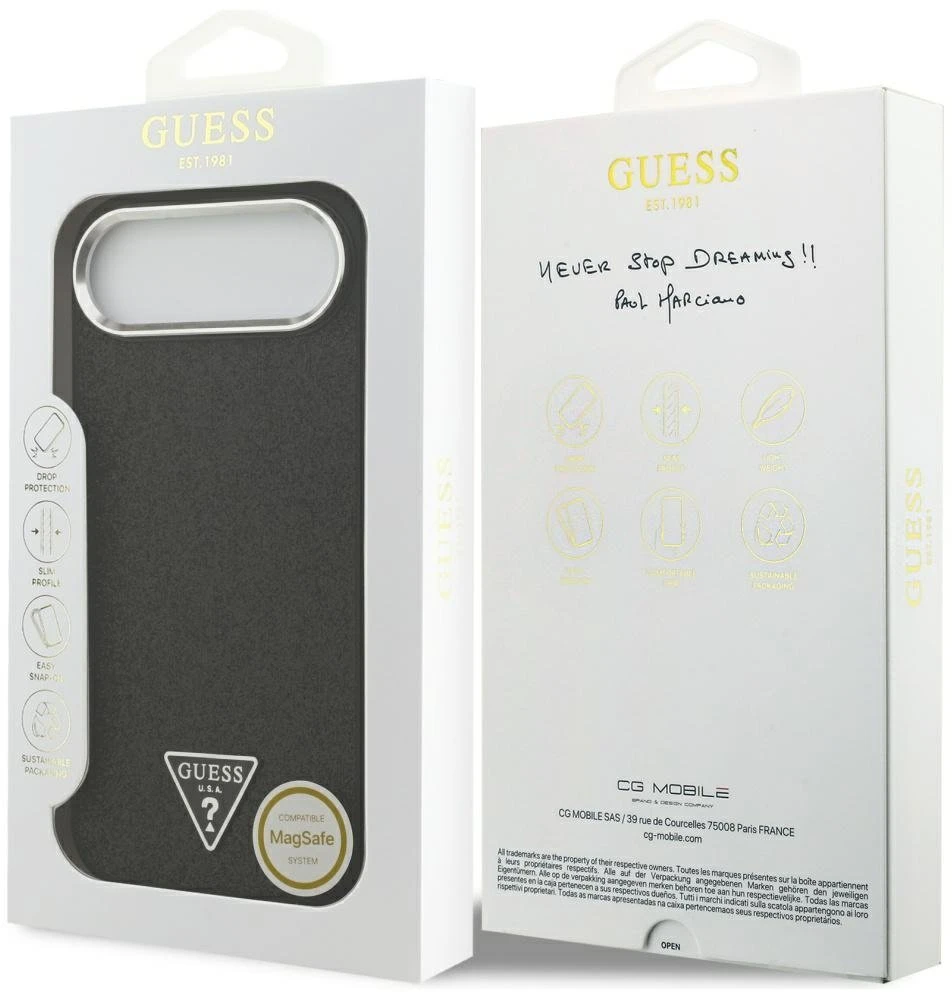 „Guess“ blizgantis trikampio formos logotipo „MagSafe“ dėklas, skirtas „iPhone 17 Air“ – Juodas