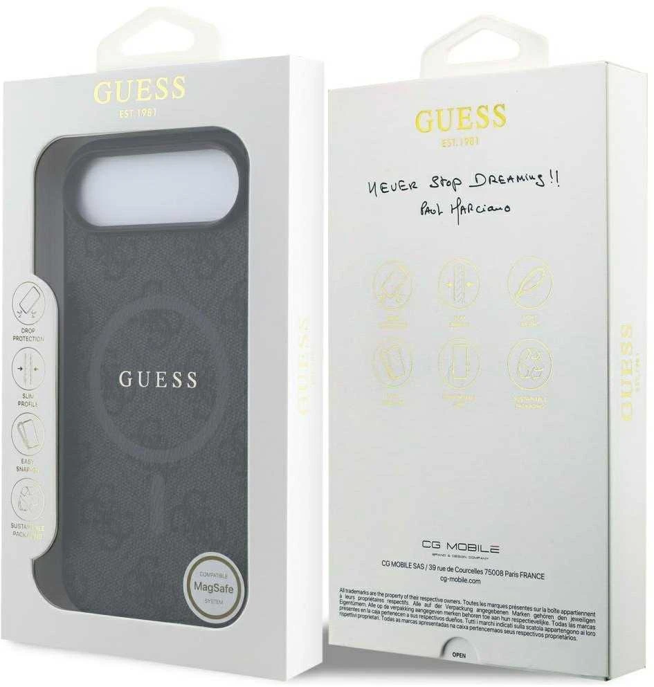 GUESS dėklas, skirtas IPHONE 17 Air, suderinamas su MagSafe GUHMP17MG4GFRK (PU 4G Ring Classic Logo) juodas