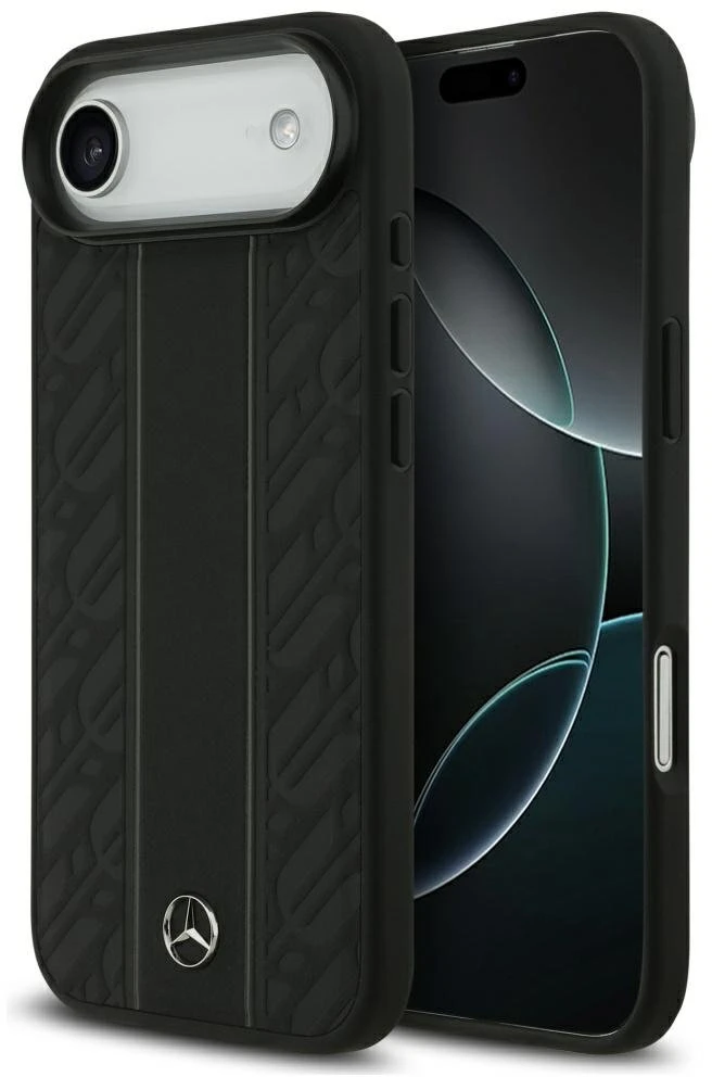 Dėklas Mercedes Leather Laurel Leaves Stripes MagSafe skirtas Apple iPhone 17 Air juodos spalvos