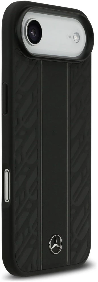 Dėklas Mercedes Leather Laurel Leaves Stripes MagSafe skirtas Apple iPhone 17 Air juodos spalvos