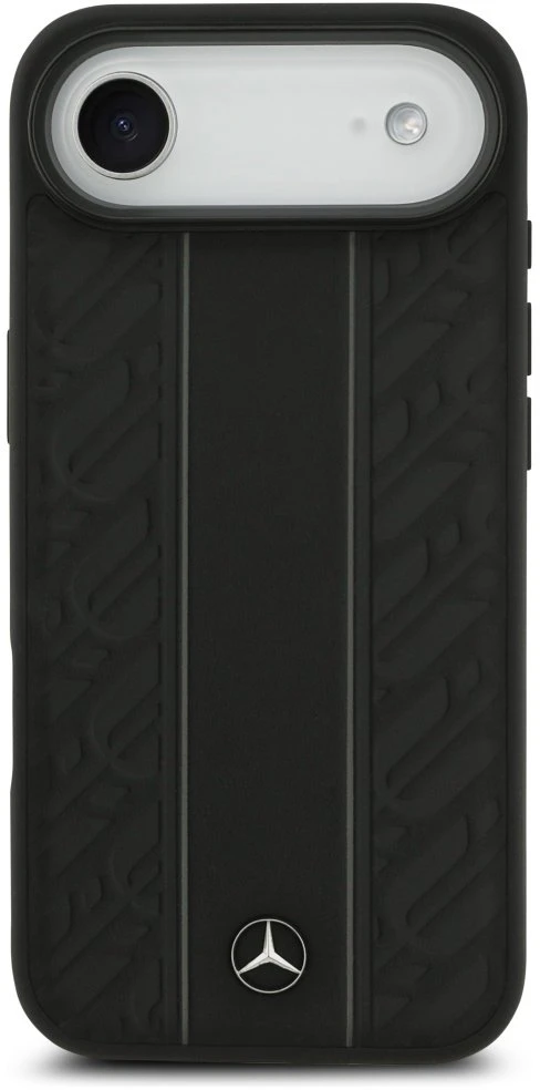Dėklas Mercedes Leather Laurel Leaves Stripes MagSafe skirtas Apple iPhone 17 Air juodos spalvos