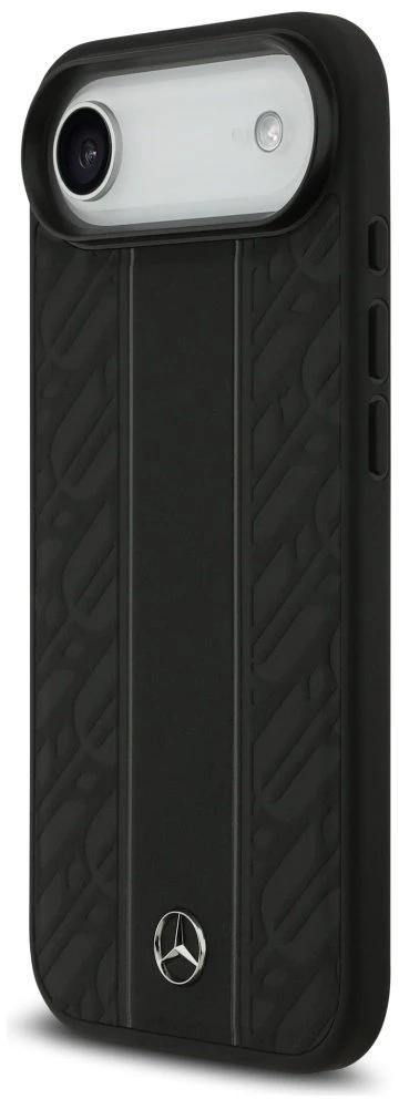 Dėklas Mercedes Leather Laurel Leaves Stripes MagSafe skirtas Apple iPhone 17 Air juodos spalvos