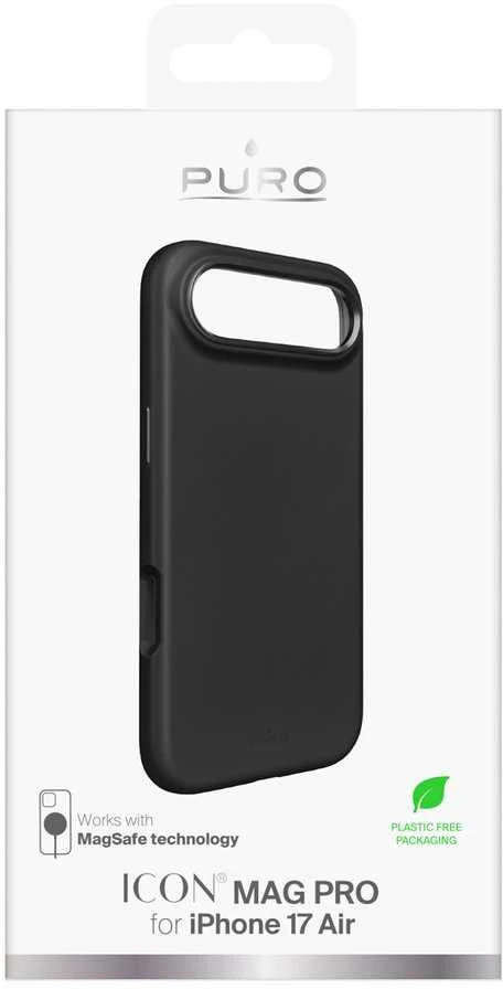Puro Pure Icon Mag Pro Liquid Silicone dėklas skirtas Apple iPhone 17 Air, MagSafe Compatible, with Camera Protection and Aluminum Mygtukai – juodos spalvos