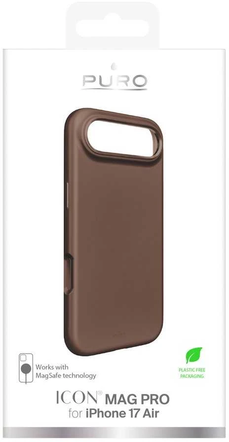 Puro Icon Mag Pro skysto silikoninio dėklo dėklas, skirtas iPhone 17 Air, suderinamas su MagSafe, su kameros apsauga ir aliuminio Mygtukai - rudas