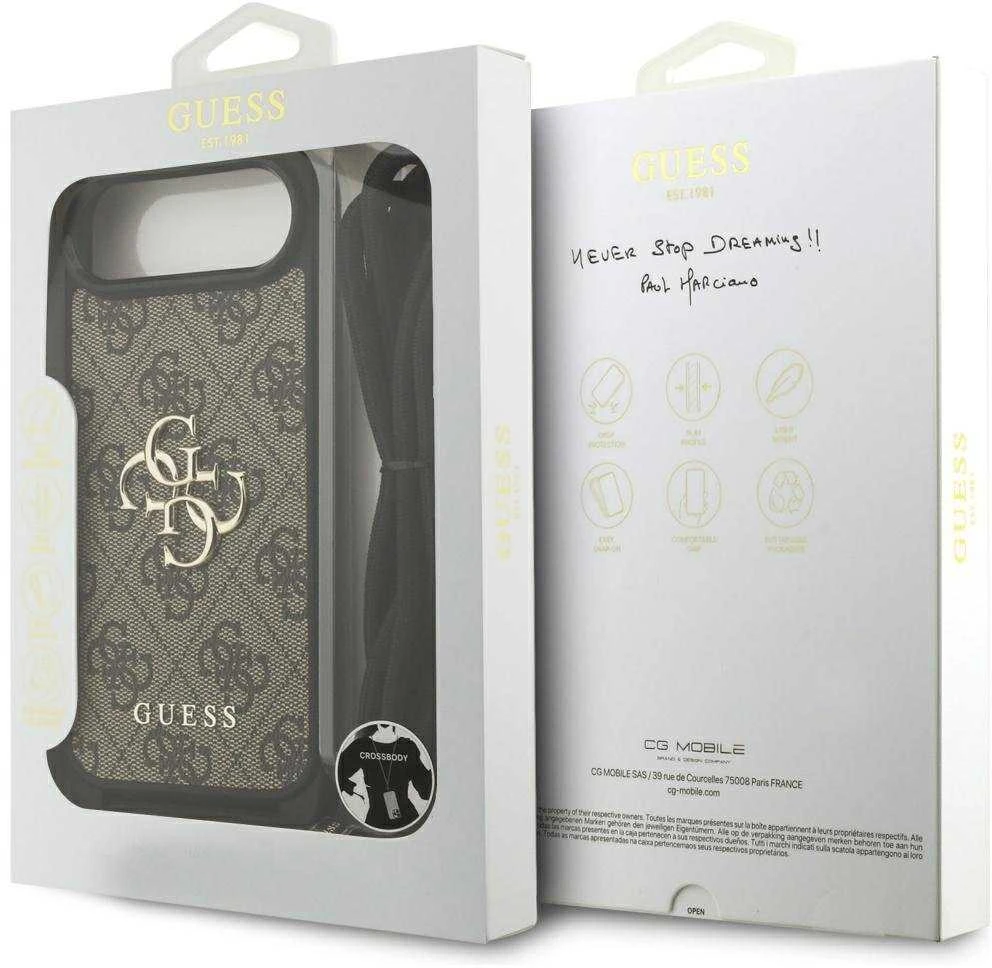 Dėklas Guess 4G Big Logo Cord Stap Crossbody skirtas Apple iPhone Air rudos spalvos