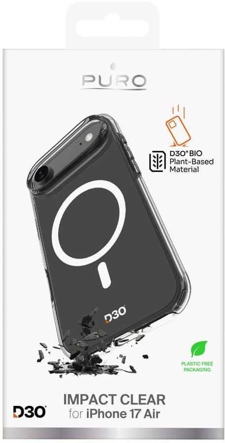 Puro Impact Clear D3O TPU+PC suderinamas su MagSafe dėklas skirtas Apple iPhone 17 Air – skaidrus