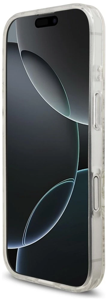 Guess IML Flowers Allover virvelė MagSafe dėklas skirtas Apple iPhone 17 baltos spalvos