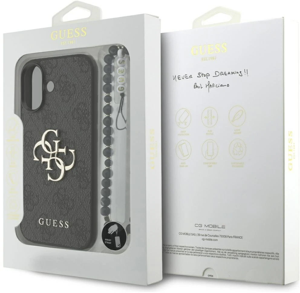 Guess 4G Strap 4G Classic Logo dėklas skirtas Apple iPhone 17 juodos spalvos