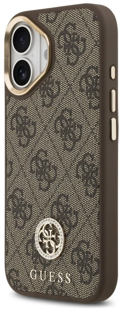 Guess 4G Strass Logo & Big Strap Metal Mygtukai MagSafe dėklas skirtas Apple iPhone 17 Brown