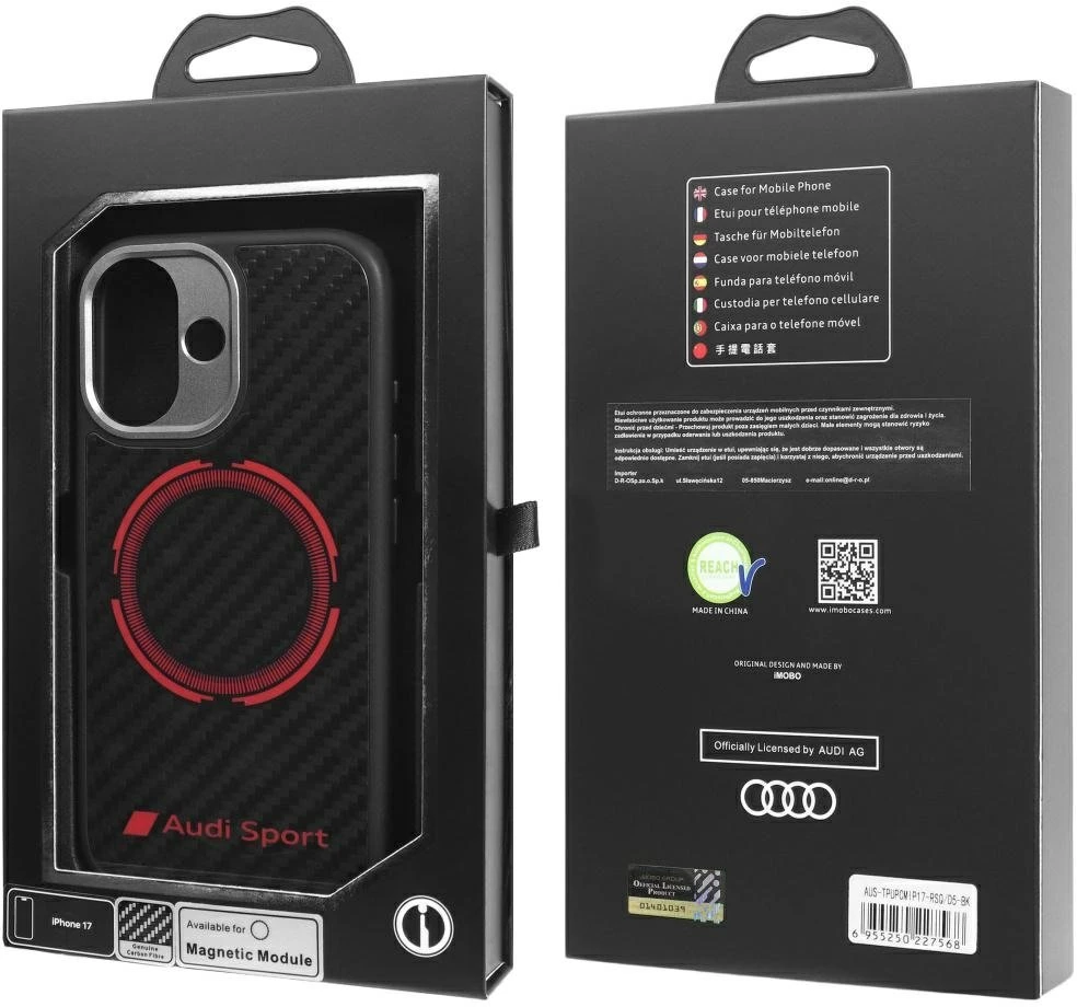 Dėklas Audi RSQ Carbon Fiber Sport Raudona Circle MagSafe for Apple iPhone 17 juodos spalvos