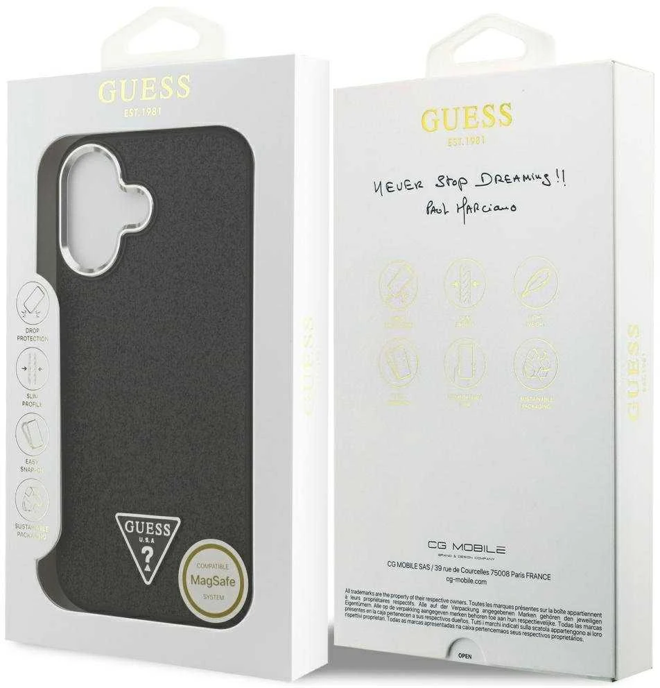 „Guess“ blizgantis trikampio formos logotipo „MagSafe“ dėklas, skirtas „iPhone 17“ – Juodas