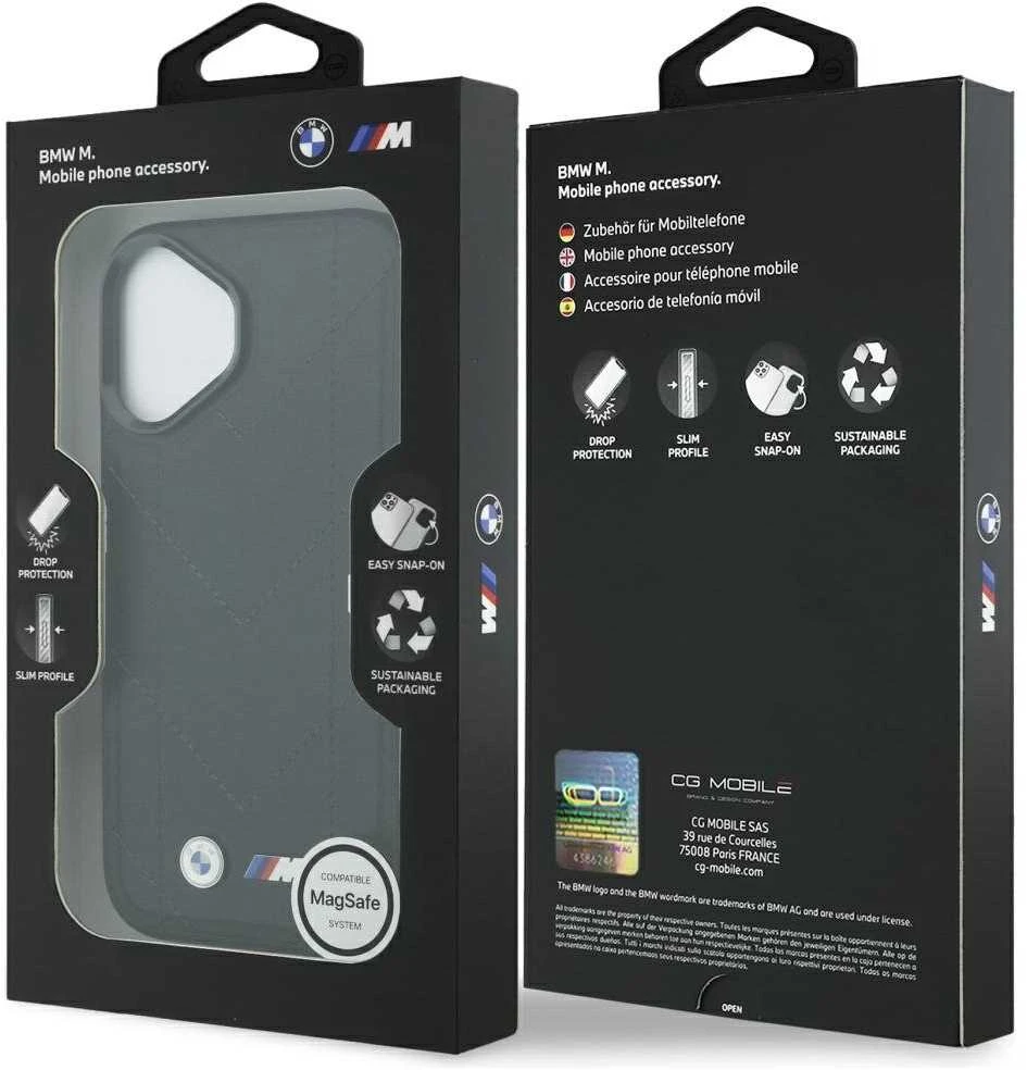 Dėklas BMW M Quilted Logo MagSafe Apple iPhone 17 juodos spalvos