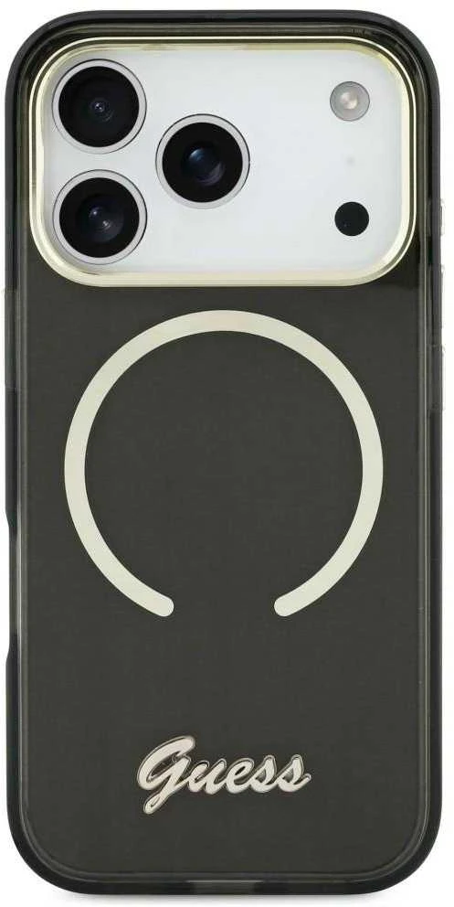„Guess IML Script“ metalinis „MagSafe“ dėklas, skirtas „iPhone 17“ – Juodas