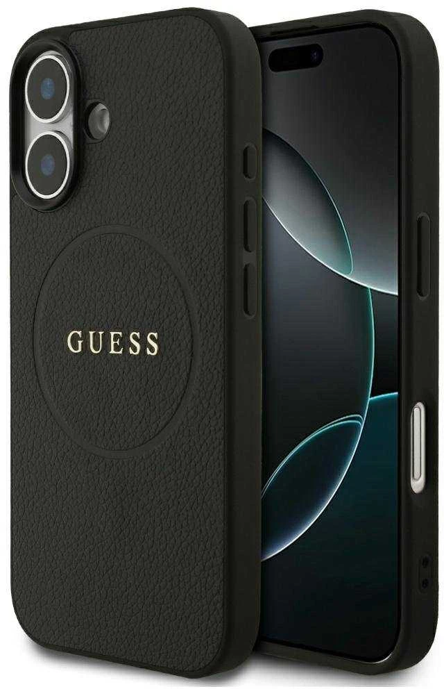 Guess Grained Ring MagSafe dėklas Apple iPhone 17 juodos spalvos