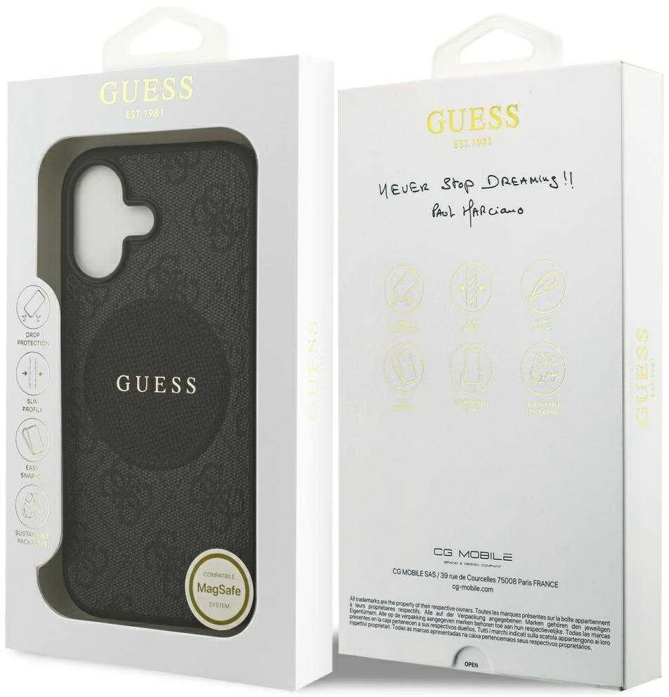 „Guess 4G Circle Classic Logo MagSafe“ dėklas, skirtas iPhone 17 - juodas