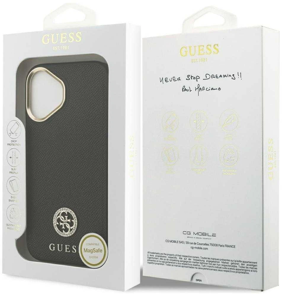 Dėklas Guess Grained Strass Logo MagSafe Apple iPhone 17 juodos spalvos