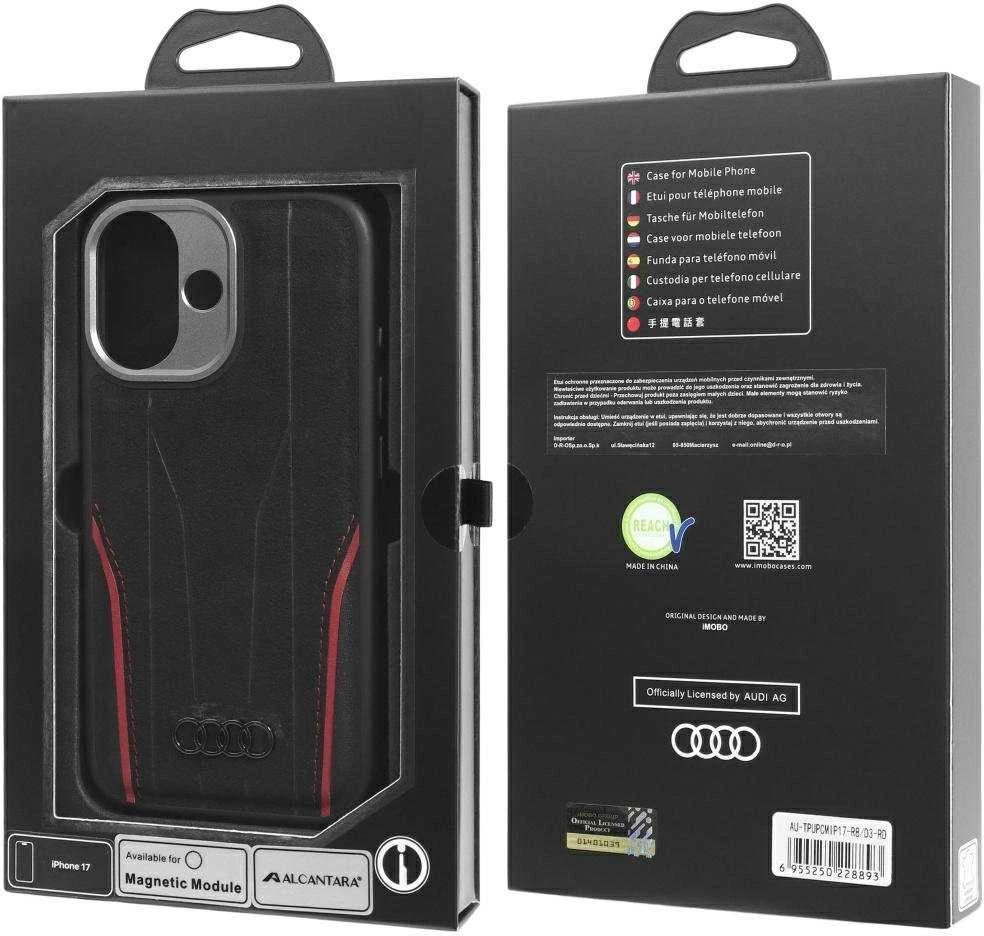 Dėklas Audi R8 Genuine Leather MagSafe for Apple iPhone 17 juodos spalvos-red