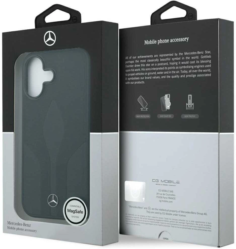 Dėklas Mercedes Leather The Move MagSafe skirtas Apple iPhone 17 juodos spalvos