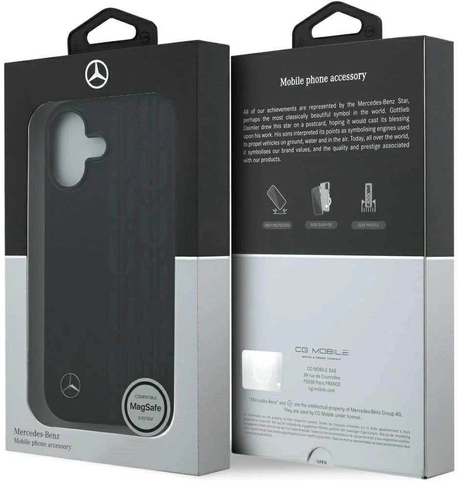 Original dėklas MERCEDES Leather Laurel Leaves MagSafe skirtas Apple iPhone 17 juodos spalvos